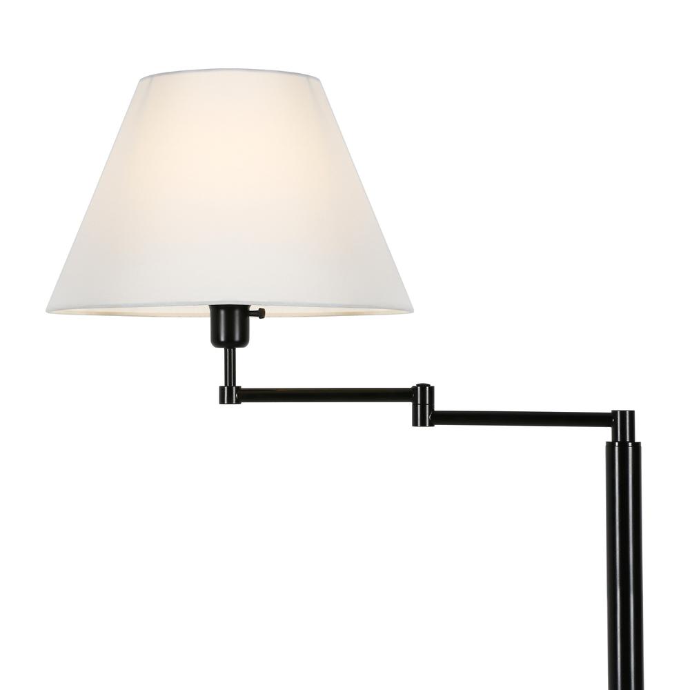 62" Black Swing Arm Floor Lamp With White Frosted Glass Empire Shade. Picture 4