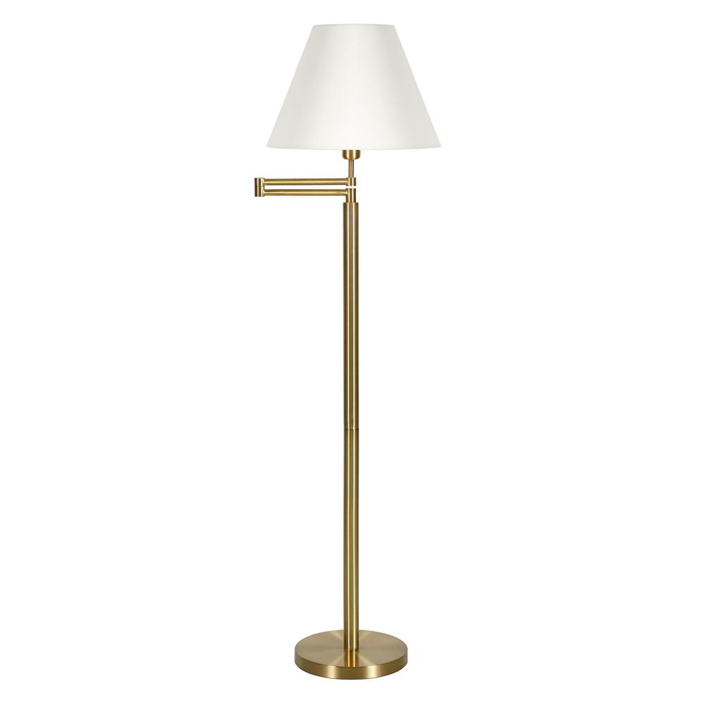 62" Brass Swing Arm Floor Lamp With White Frosted Glass Empire Shade. Picture 1