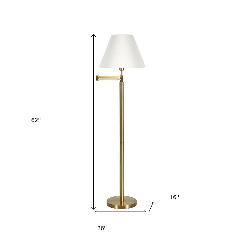 62" Brass Swing Arm Floor Lamp With White Frosted Glass Empire Shade. Picture 8