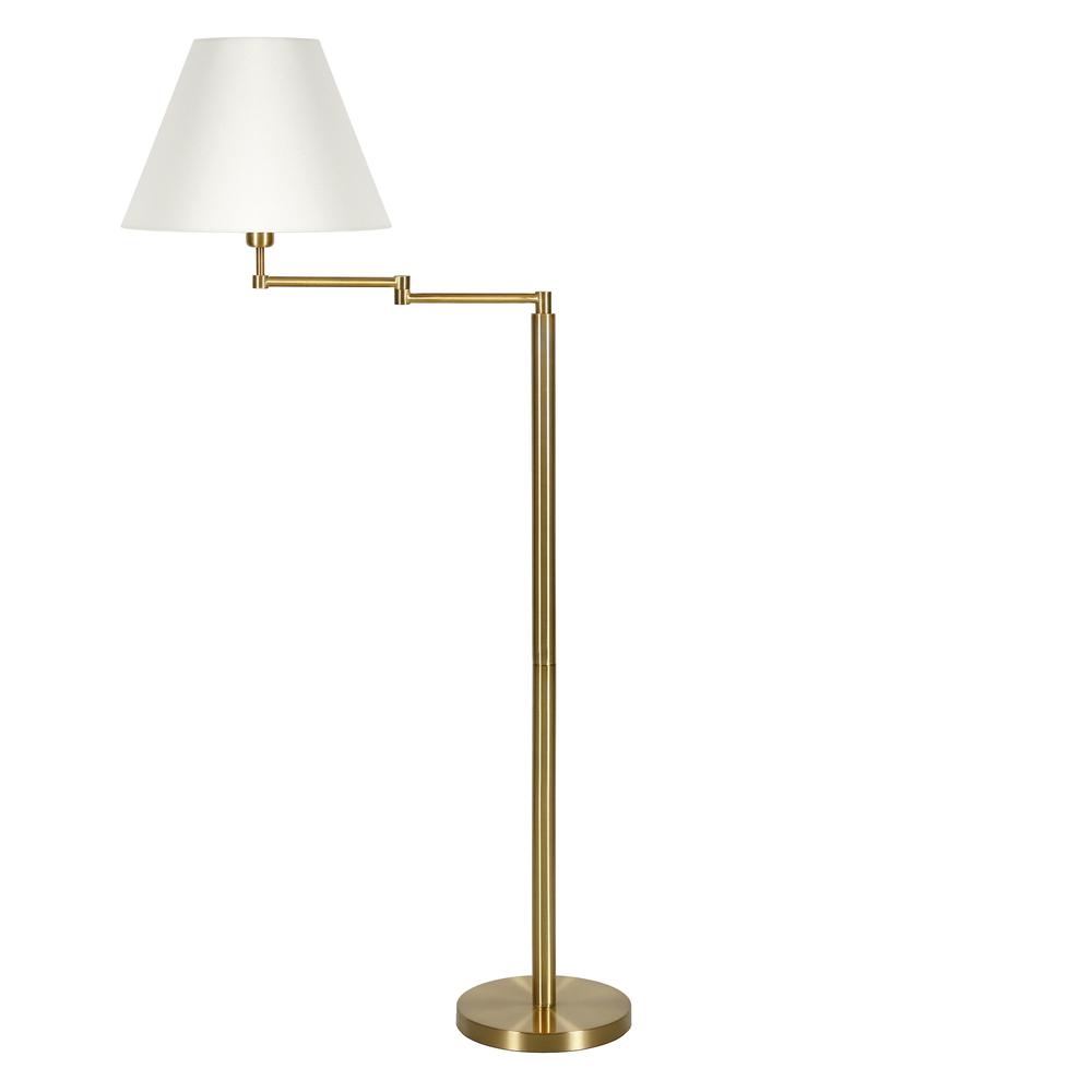62" Brass Swing Arm Floor Lamp With White Frosted Glass Empire Shade. Picture 2