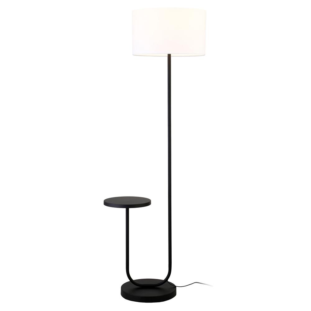 66" Black Tray Table Floor Lamp With White No Pattern Frosted Glass Drum Shade. Picture 2
