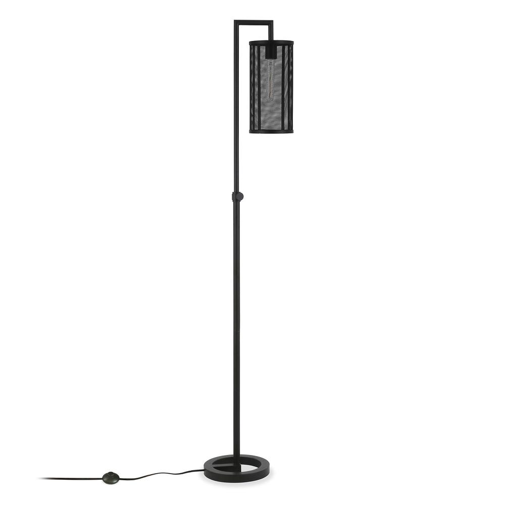 69" Black Reading Floor Lamp With Black Drum Shade. Picture 1