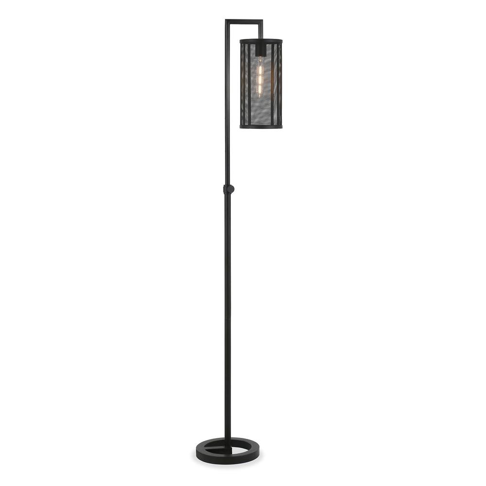 69" Black Reading Floor Lamp With Black Drum Shade. Picture 2