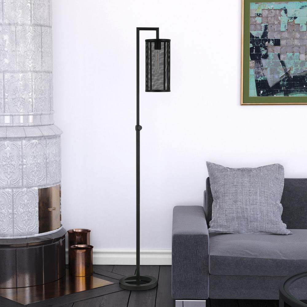 69" Black Reading Floor Lamp With Black Drum Shade. Picture 5
