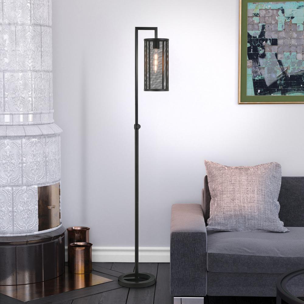 69" Black Reading Floor Lamp With Black Drum Shade. Picture 6