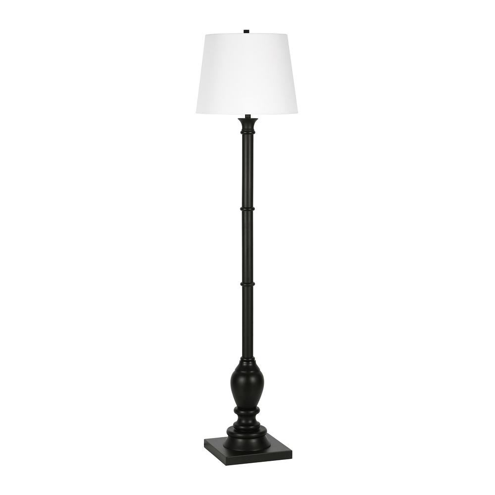 66" Black Traditional Shaped Floor Lamp With White Frosted Glass Empire Shade. Picture 1