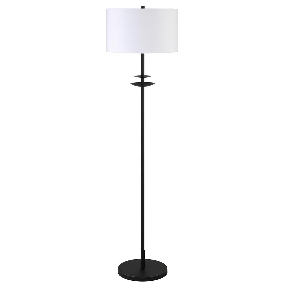 63" Black Traditional Shaped Floor Lamp With White Frosted Glass Drum Shade. Picture 1
