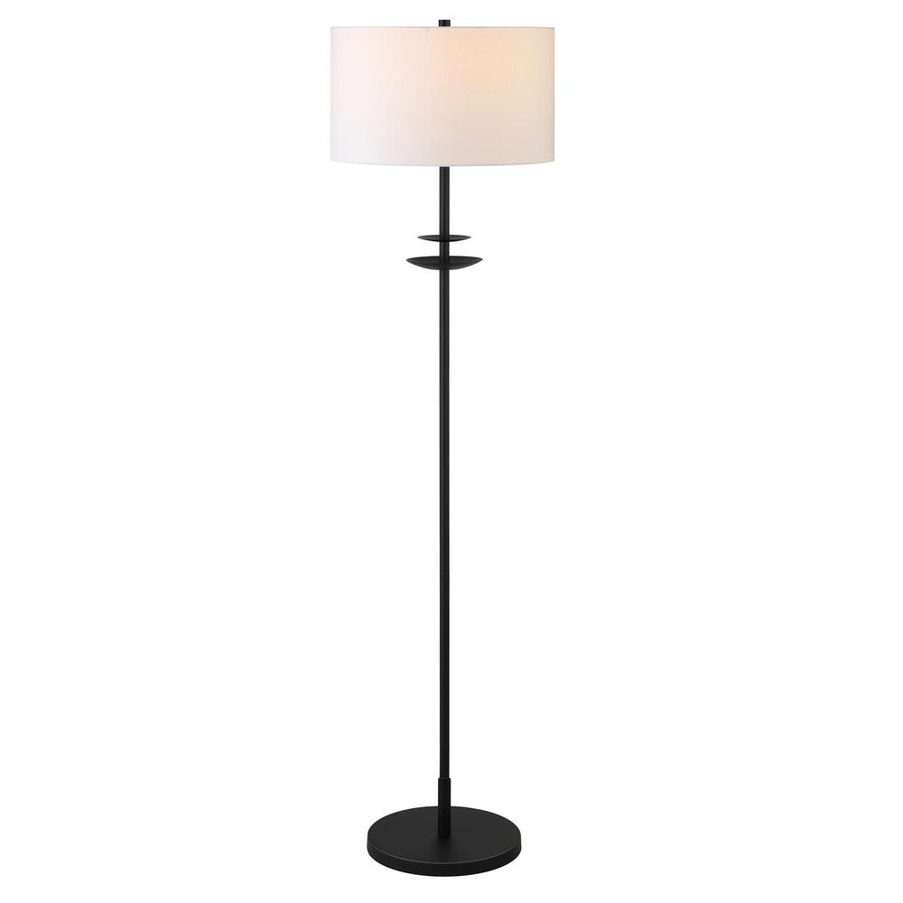 63" Black Traditional Shaped Floor Lamp With White Frosted Glass Drum Shade. Picture 2