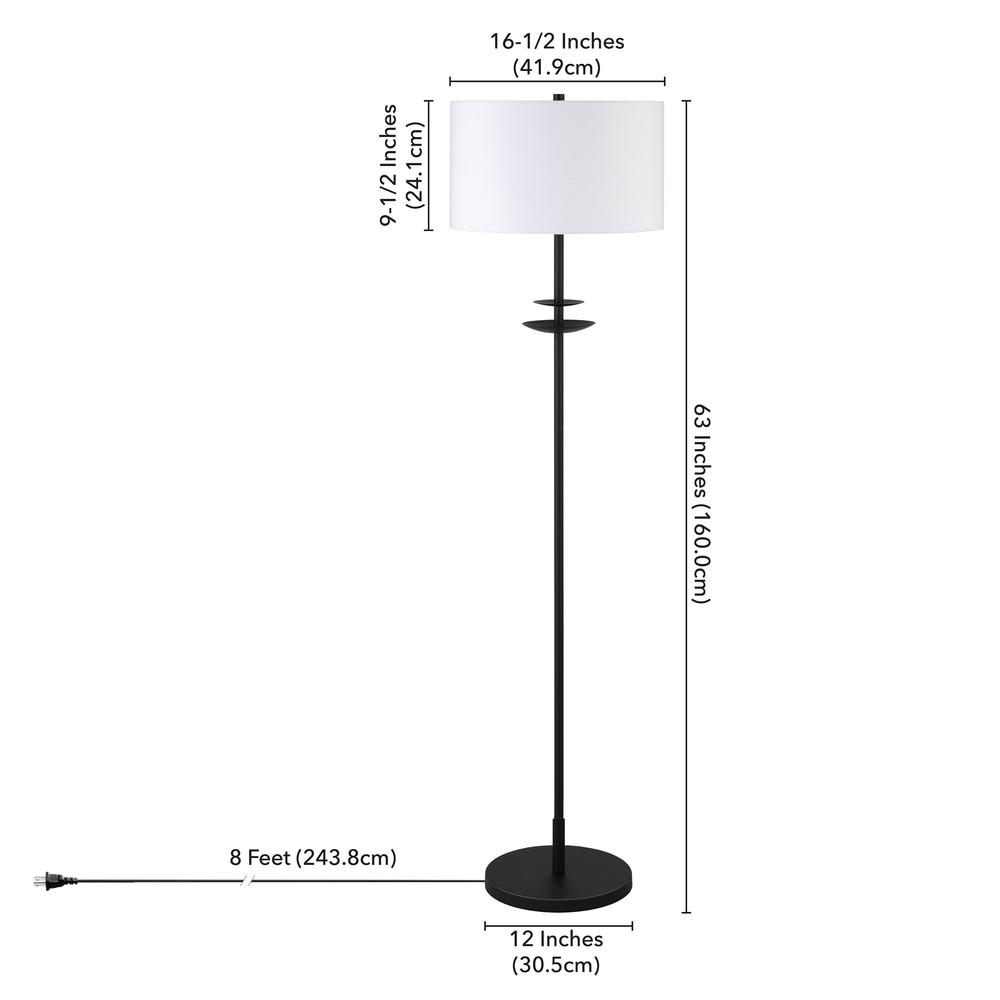 63" Black Traditional Shaped Floor Lamp With White Frosted Glass Drum Shade. Picture 6