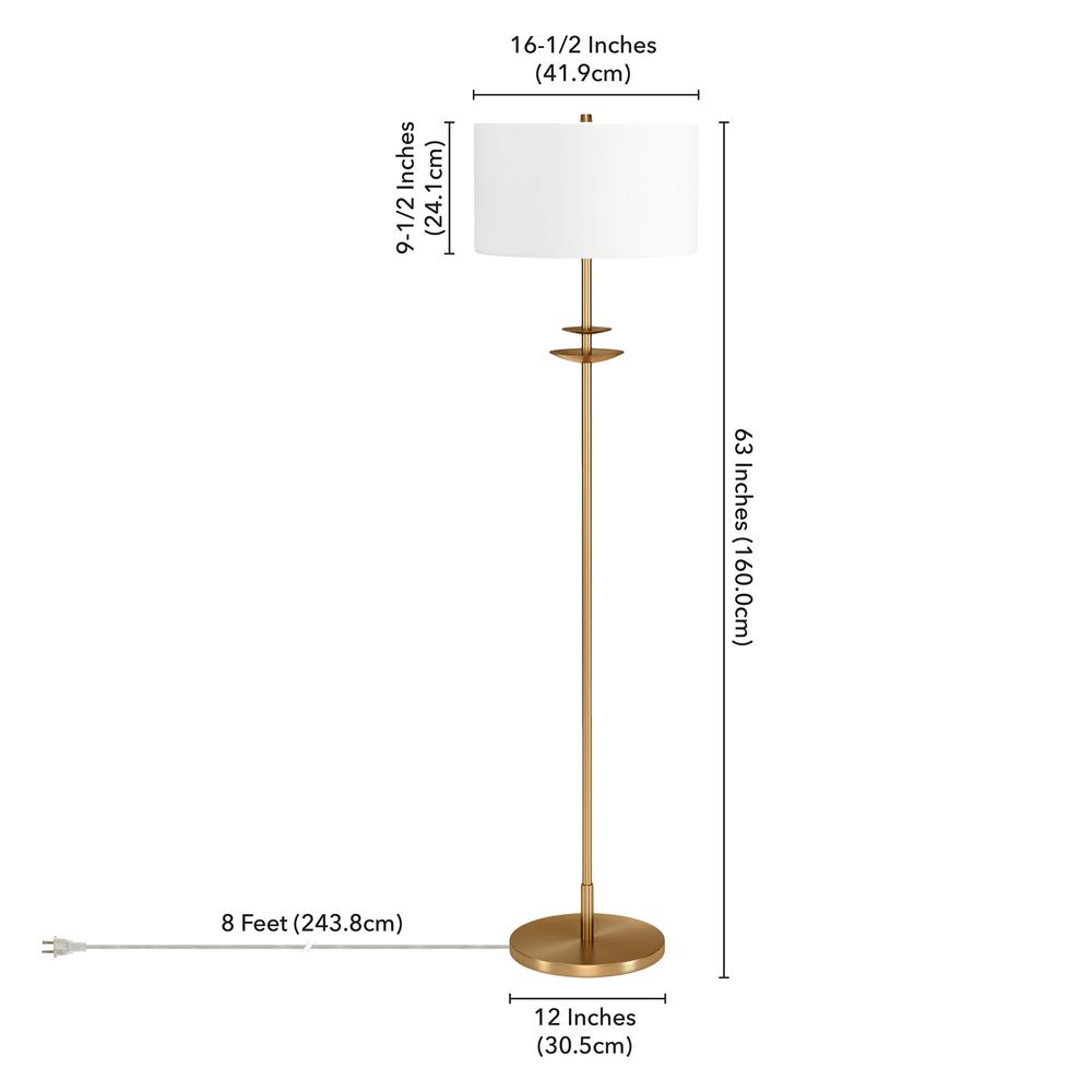 63" Brass Traditional Shaped Floor Lamp With White Frosted Glass Drum Shade. Picture 6