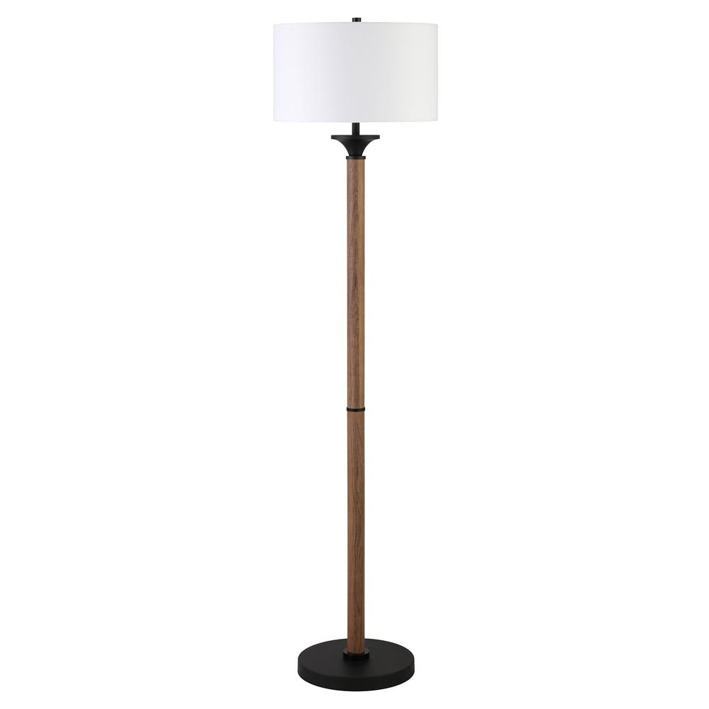 66" Black Traditional Shaped Floor Lamp With White Drum Shade. Picture 1