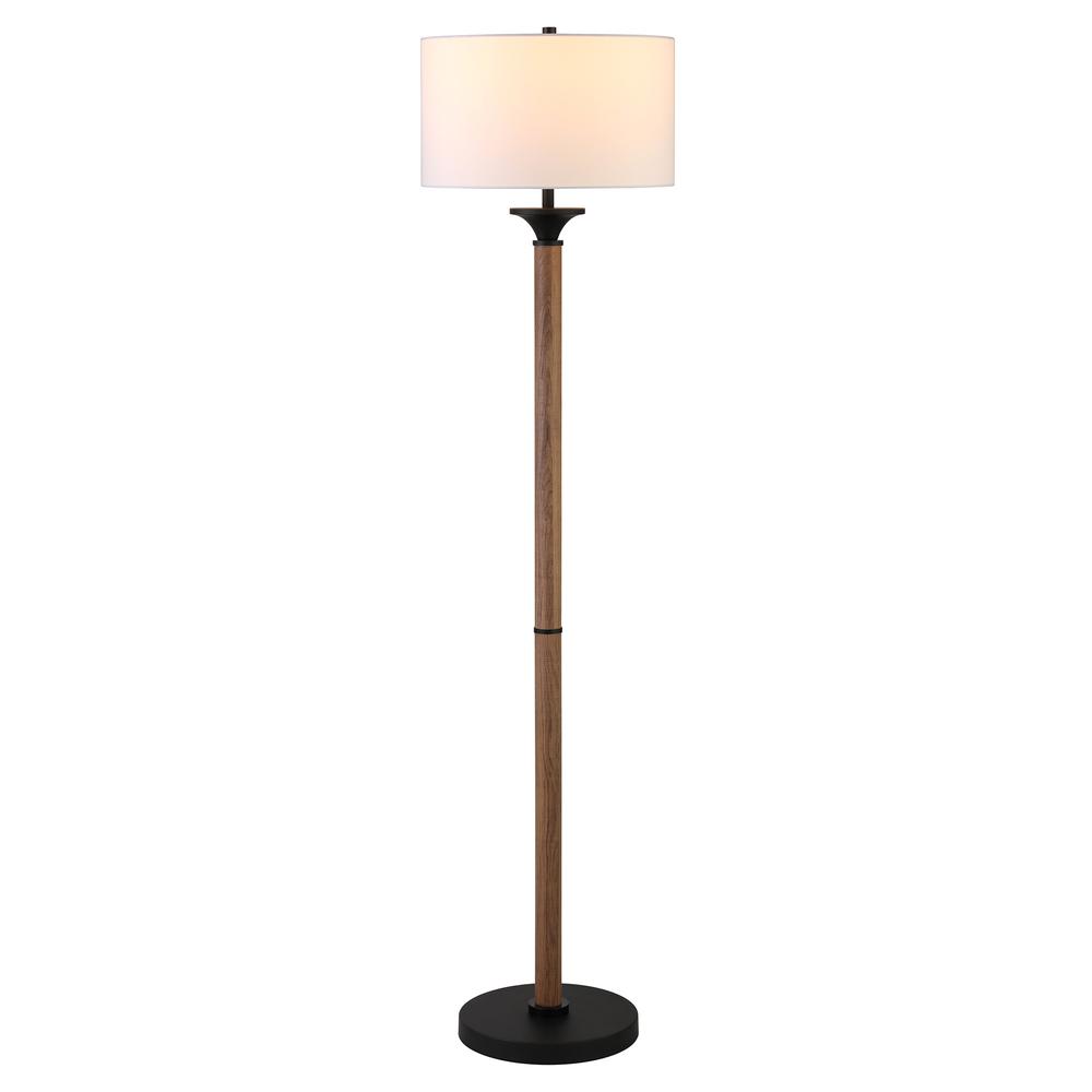66" Black Traditional Shaped Floor Lamp With White Drum Shade. Picture 2