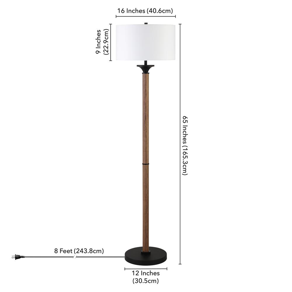 66" Black Traditional Shaped Floor Lamp With White Drum Shade. Picture 6