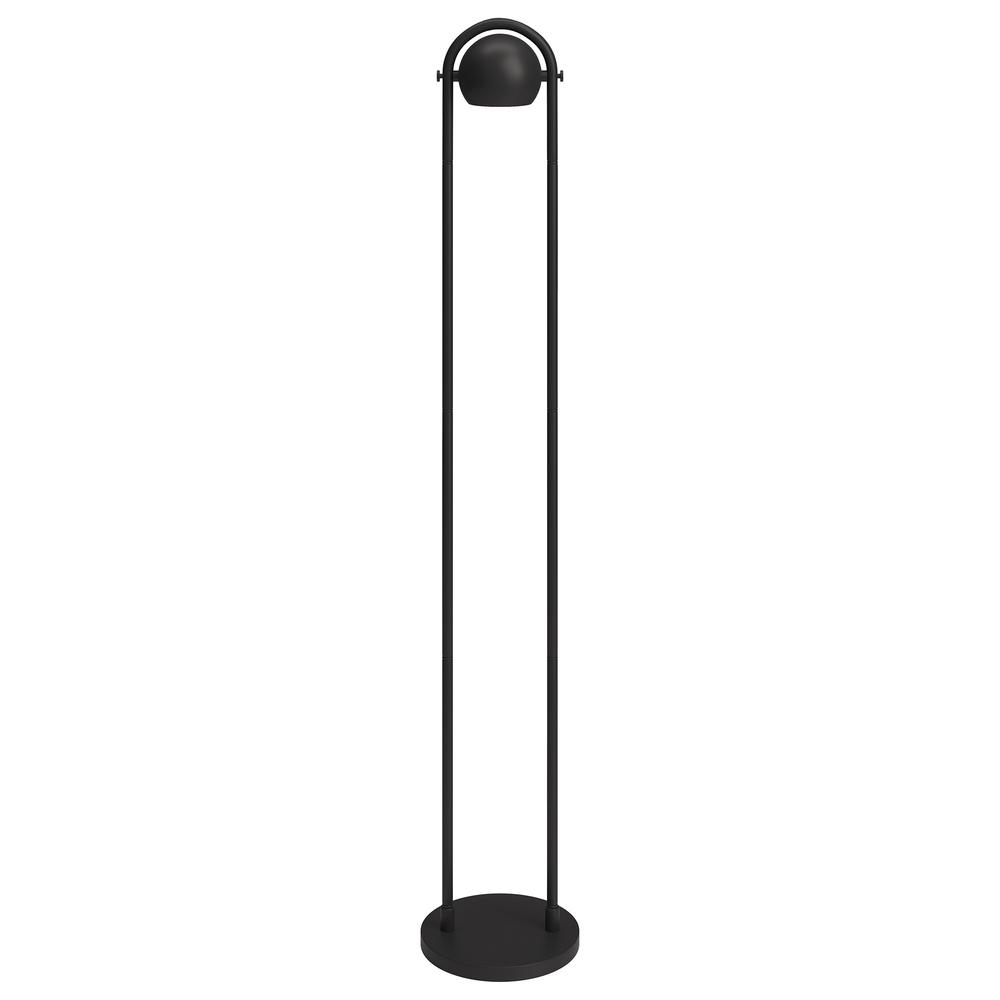 64" Black Column Floor Lamp With Black Globe Shade. Picture 1