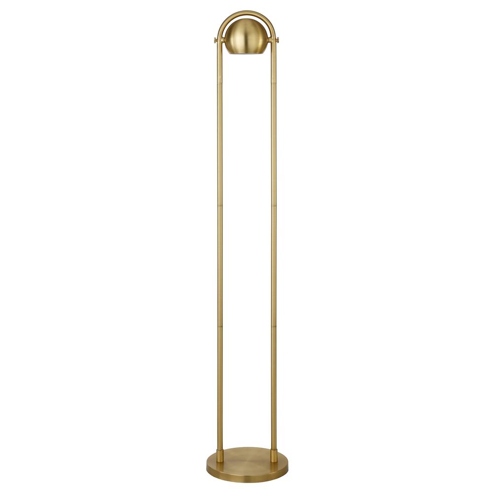 64" Brass Column Floor Lamp With Gold Globe Shade. Picture 1