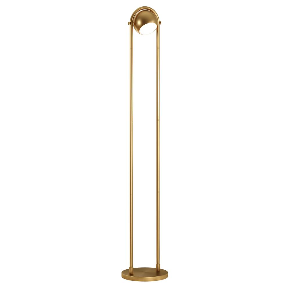 64" Brass Column Floor Lamp With Gold Globe Shade. Picture 2