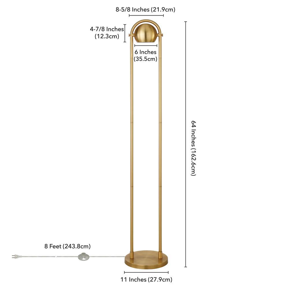 64" Brass Column Floor Lamp With Gold Globe Shade. Picture 7