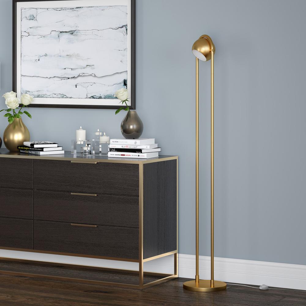 64" Brass Column Floor Lamp With Gold Globe Shade. Picture 5