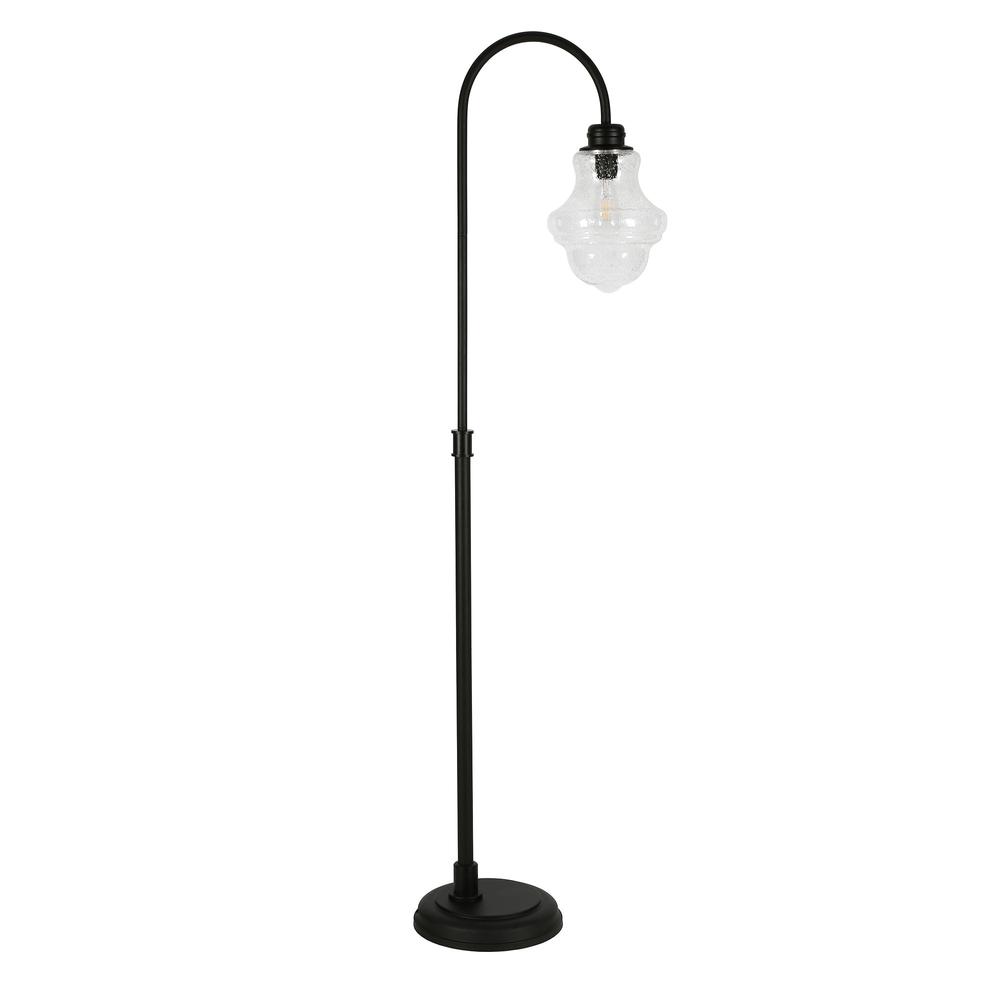 70" Black Arched Floor Lamp With Clear Seeded Glass Empire Shade. Picture 1
