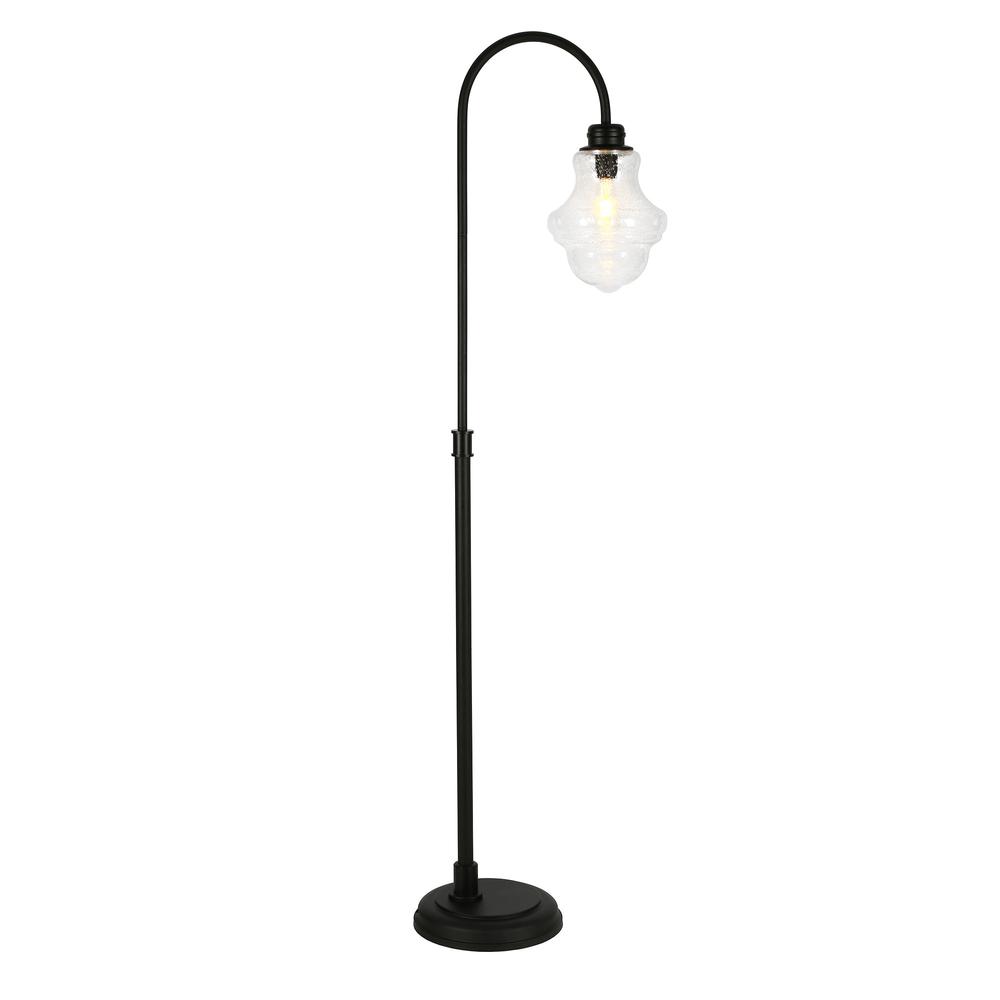 70" Black Arched Floor Lamp With Clear Seeded Glass Empire Shade. Picture 2