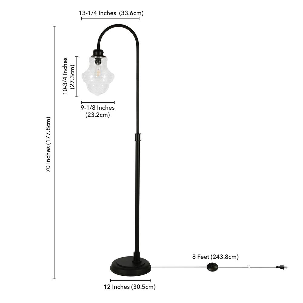 70" Black Arched Floor Lamp With Clear Seeded Glass Empire Shade. Picture 8