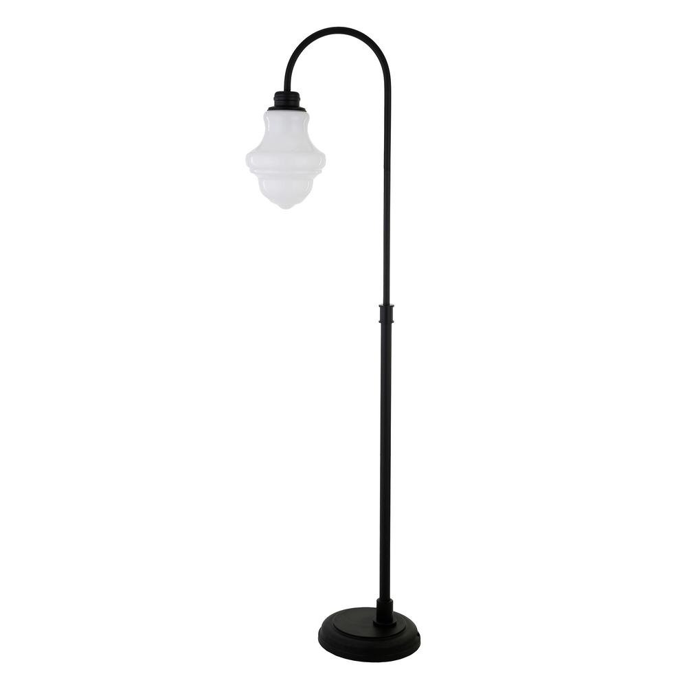70" Black Arched Floor Lamp With White Frosted Glass Empire Shade. Picture 1