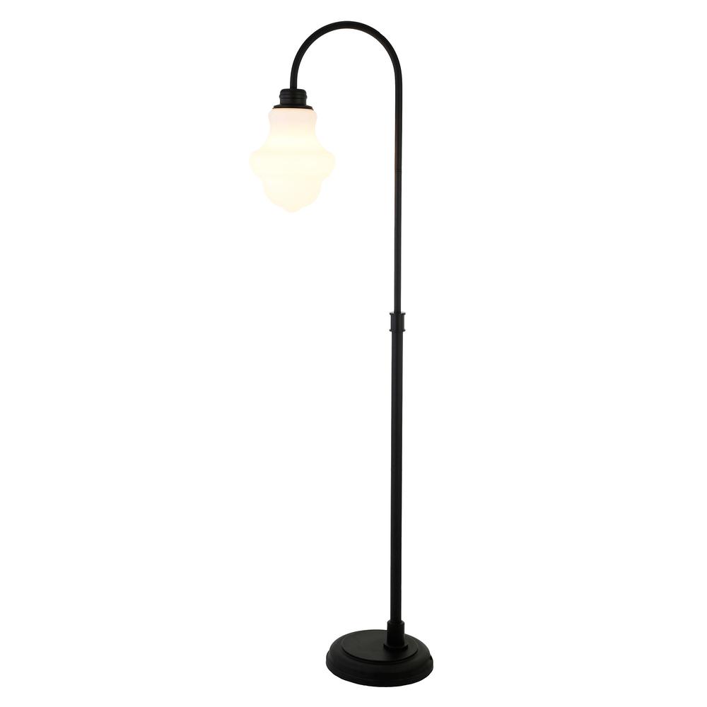 70" Black Arched Floor Lamp With White Frosted Glass Empire Shade. Picture 2