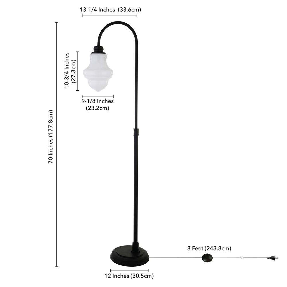 70" Black Arched Floor Lamp With White Frosted Glass Empire Shade. Picture 7