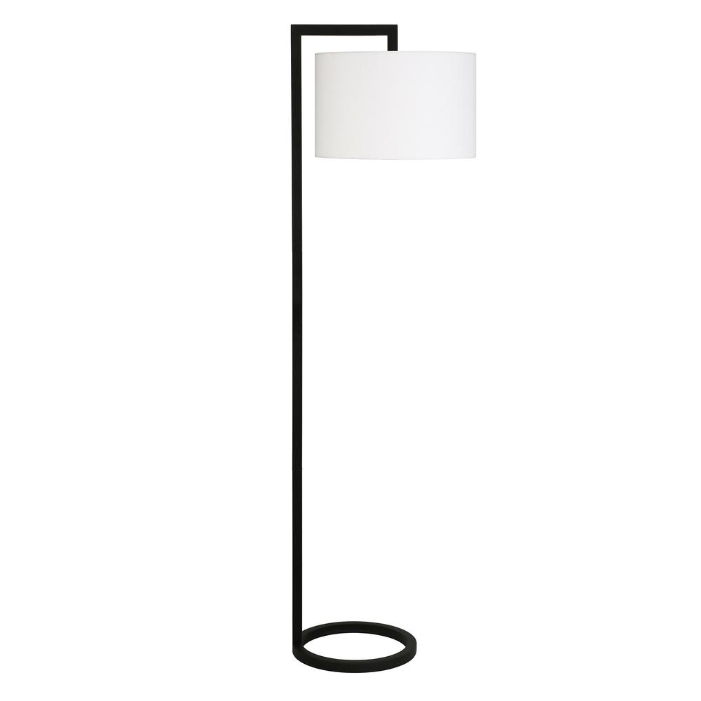 64" Black Traditional Shaped Floor Lamp With White Frosted Glass Drum Shade. Picture 1