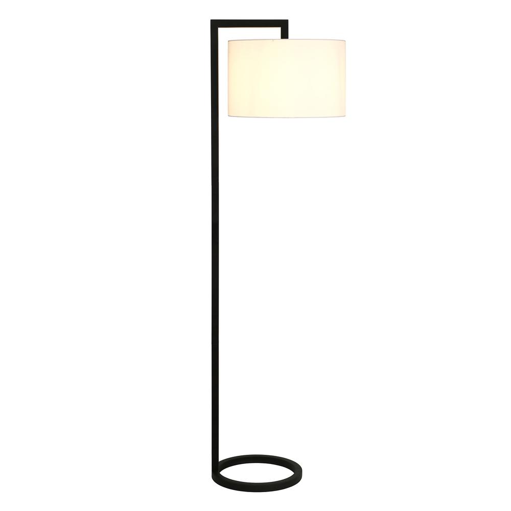 64" Black Traditional Shaped Floor Lamp With White Frosted Glass Drum Shade. Picture 2