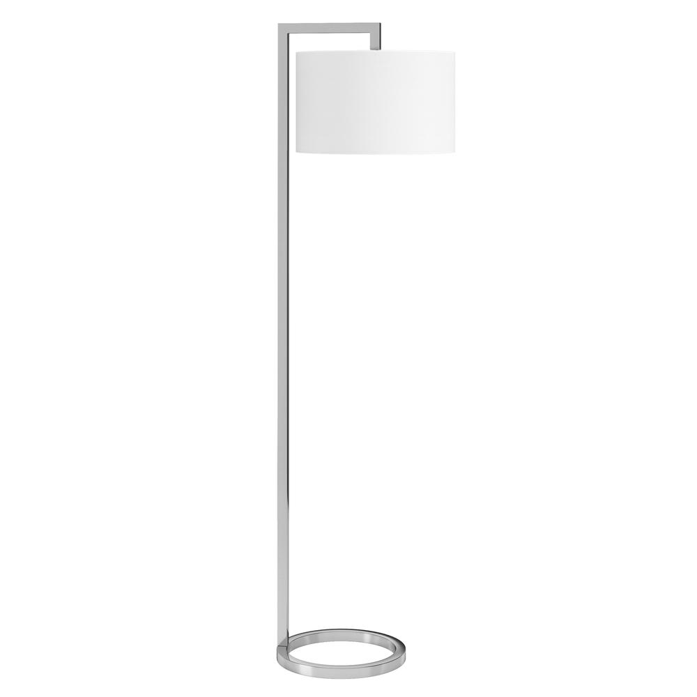64" Nickel Traditional Shaped Floor Lamp With White Frosted Glass Drum Shade. Picture 1