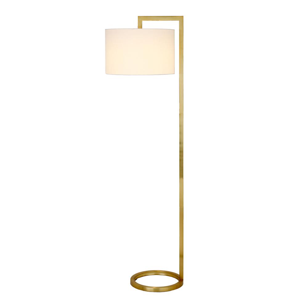 64" Brass Traditional Shaped Floor Lamp With White Frosted Glass Drum Shade. Picture 2