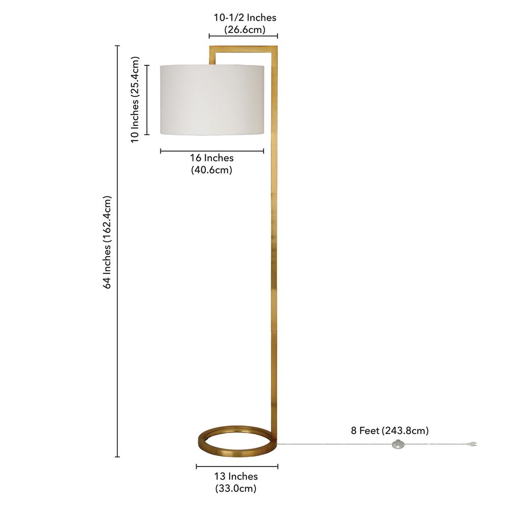 64" Brass Traditional Shaped Floor Lamp With White Frosted Glass Drum Shade. Picture 7
