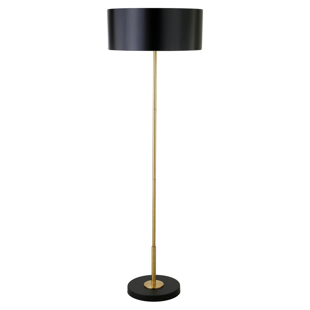 62" Black Two Light Traditional Shaped Floor Lamp With Black Drum Shade. Picture 1