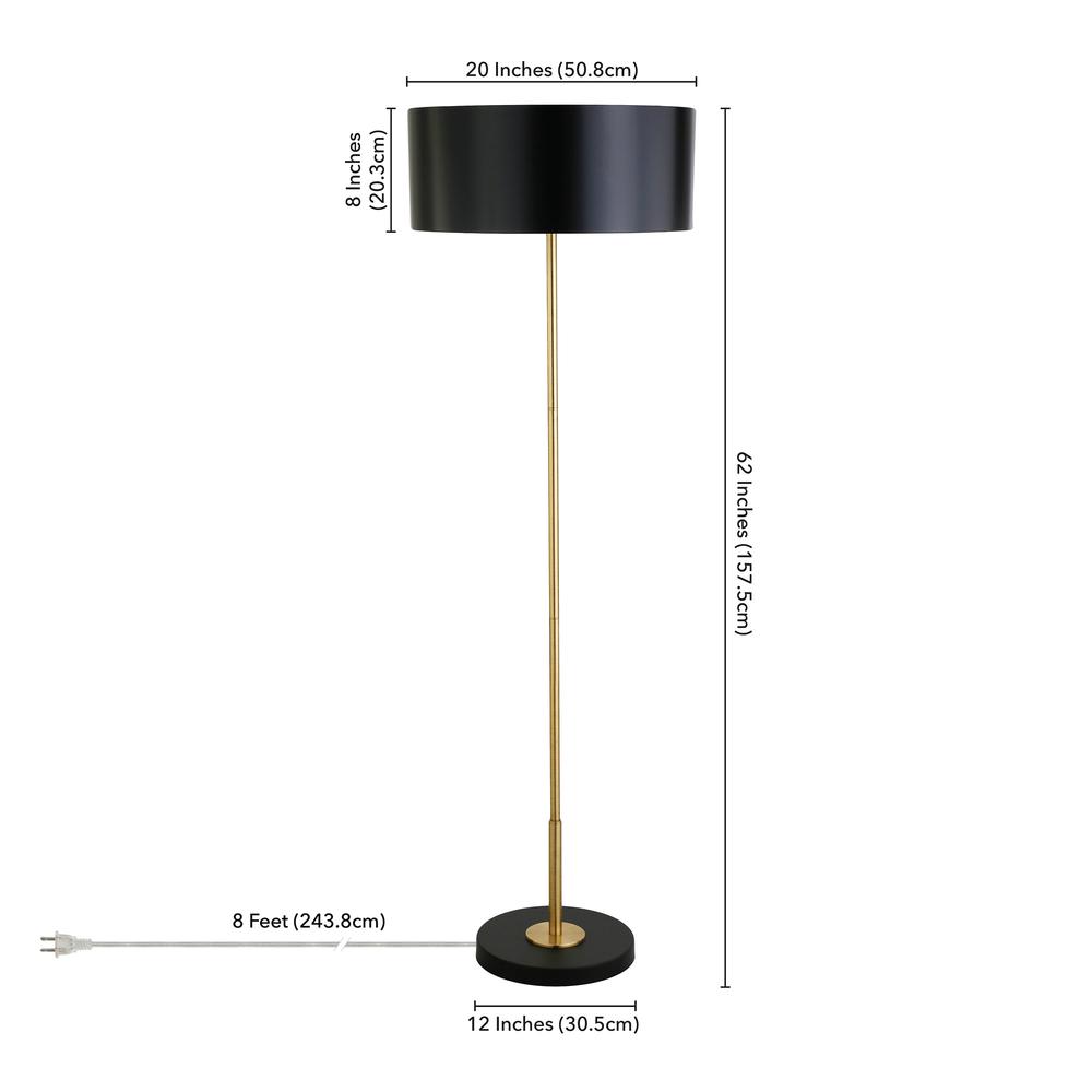 62" Black Two Light Traditional Shaped Floor Lamp With Black Drum Shade. Picture 7
