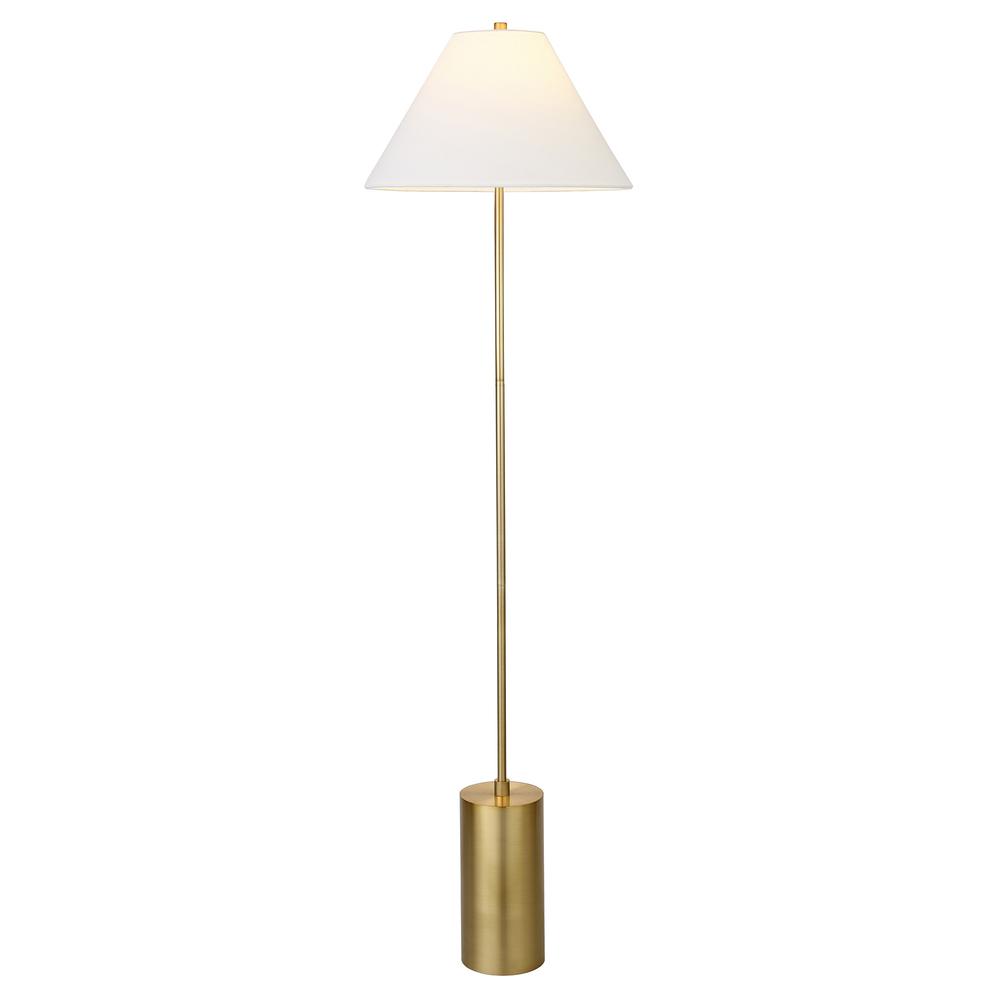 64" Brass Traditional Shaped Floor Lamp With White Frosted Glass Empire Shade. Picture 3