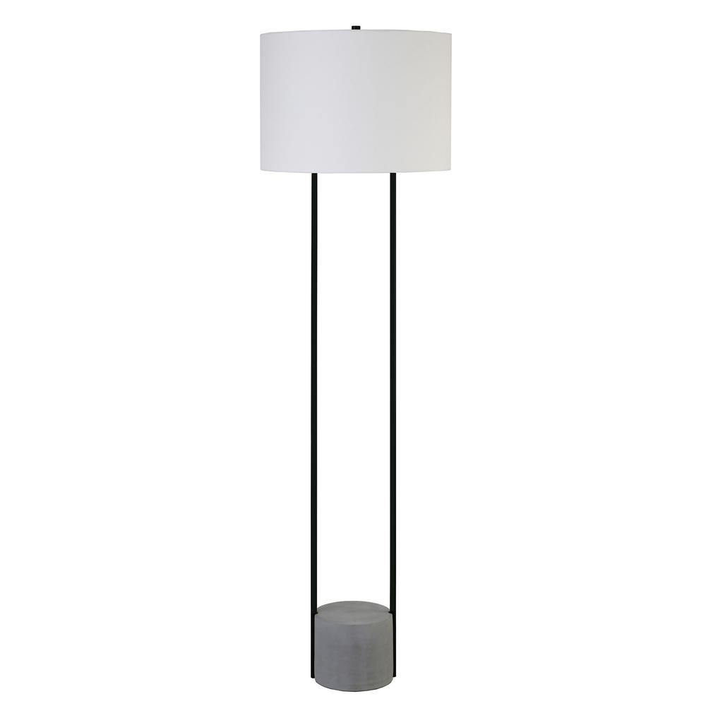 65" Black Column Floor Lamp With White Frosted Glass Drum Shade. Picture 1