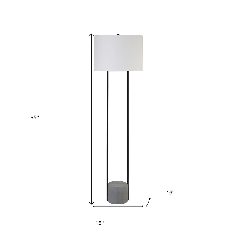 65" Black Column Floor Lamp With White Frosted Glass Drum Shade. Picture 6