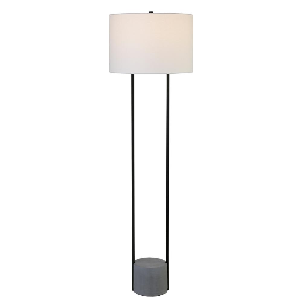 65" Black Column Floor Lamp With White Frosted Glass Drum Shade. Picture 2