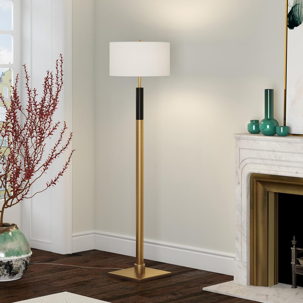 62" Black Traditional Shaped Floor Lamp With White Frosted Glass Drum Shade. Picture 6