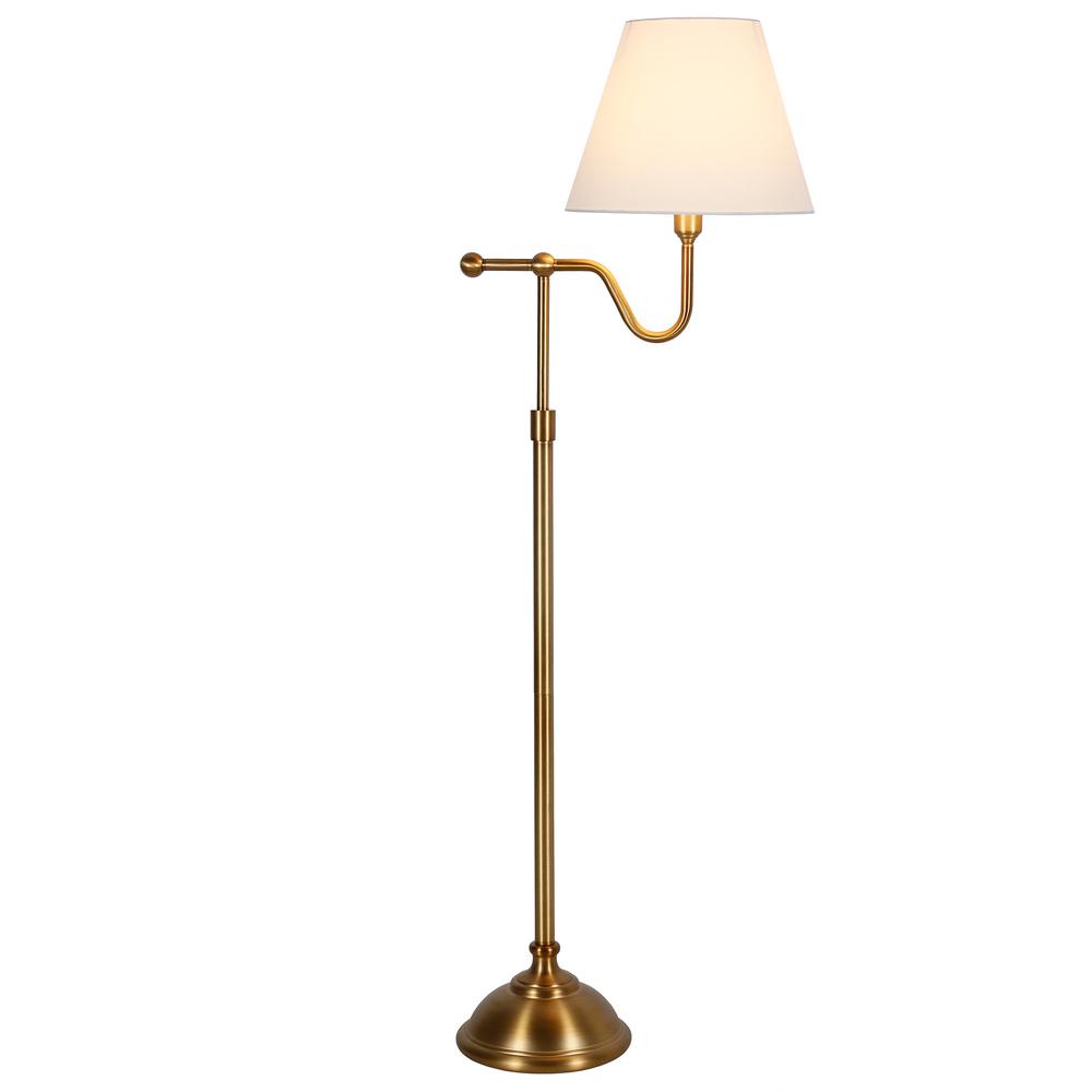 63" Brass Swing Arm Floor Lamp With White Frosted Glass Empire Shade. Picture 3