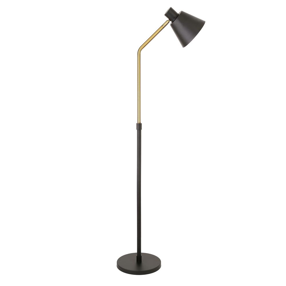 63" Black Reading Floor Lamp With Black Cone Shade. Picture 1