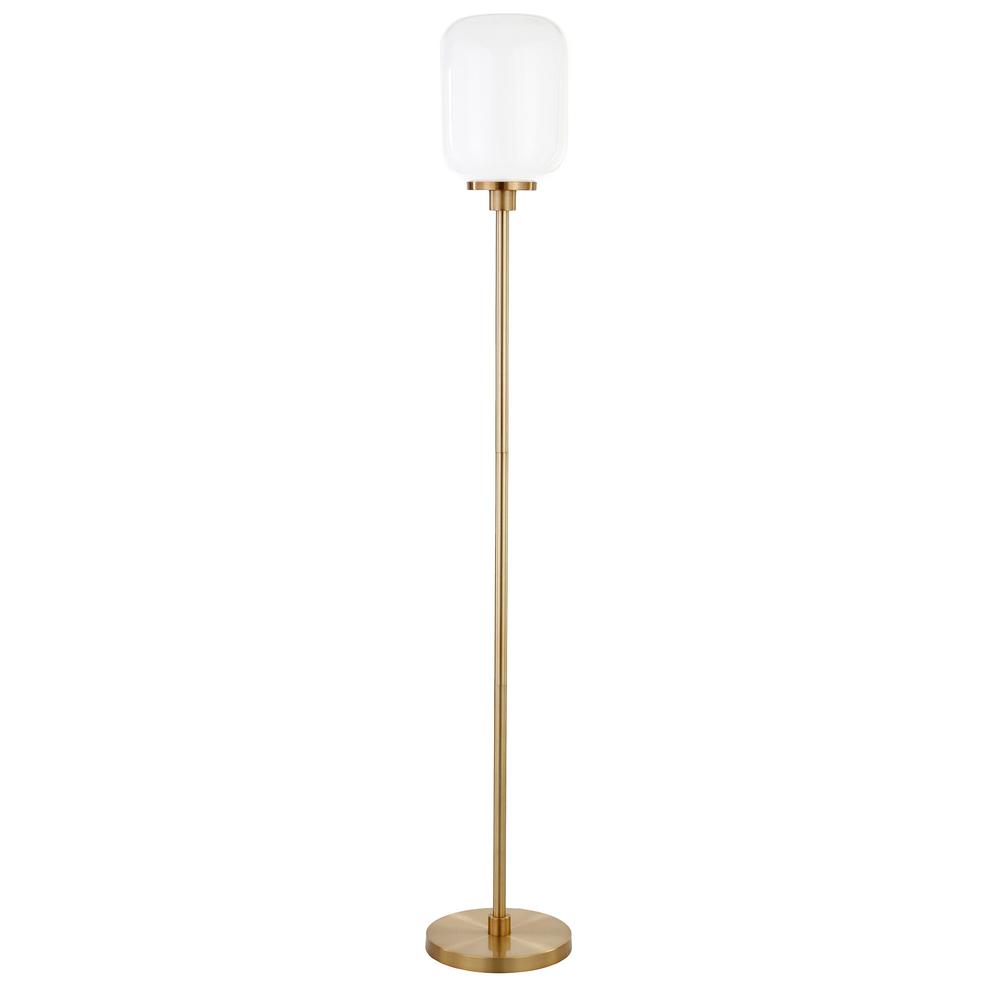69" Brass Novelty Floor Lamp With White Frosted Glass Globe Shade. Picture 1