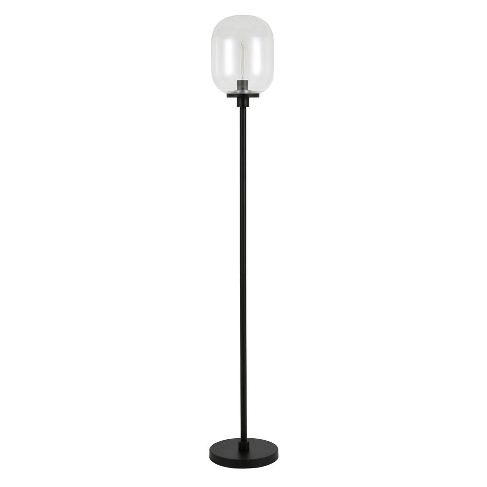69" Black Novelty Floor Lamp With Clear Seeded Glass Globe Shade. Picture 1