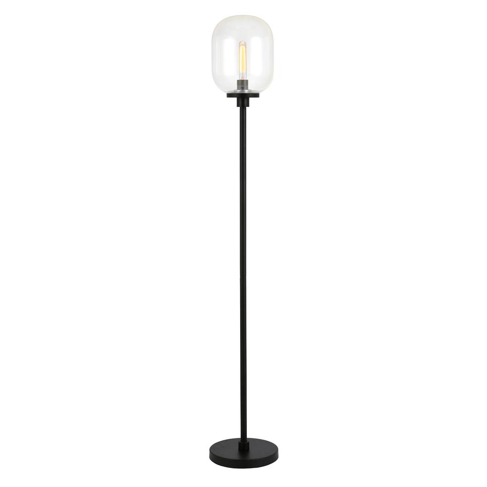 69" Black Novelty Floor Lamp With Clear Seeded Glass Globe Shade. Picture 2