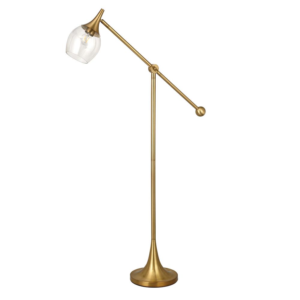 59" Brass Reading Floor Lamp With Clear Transparent Glass Empire Shade. Picture 1