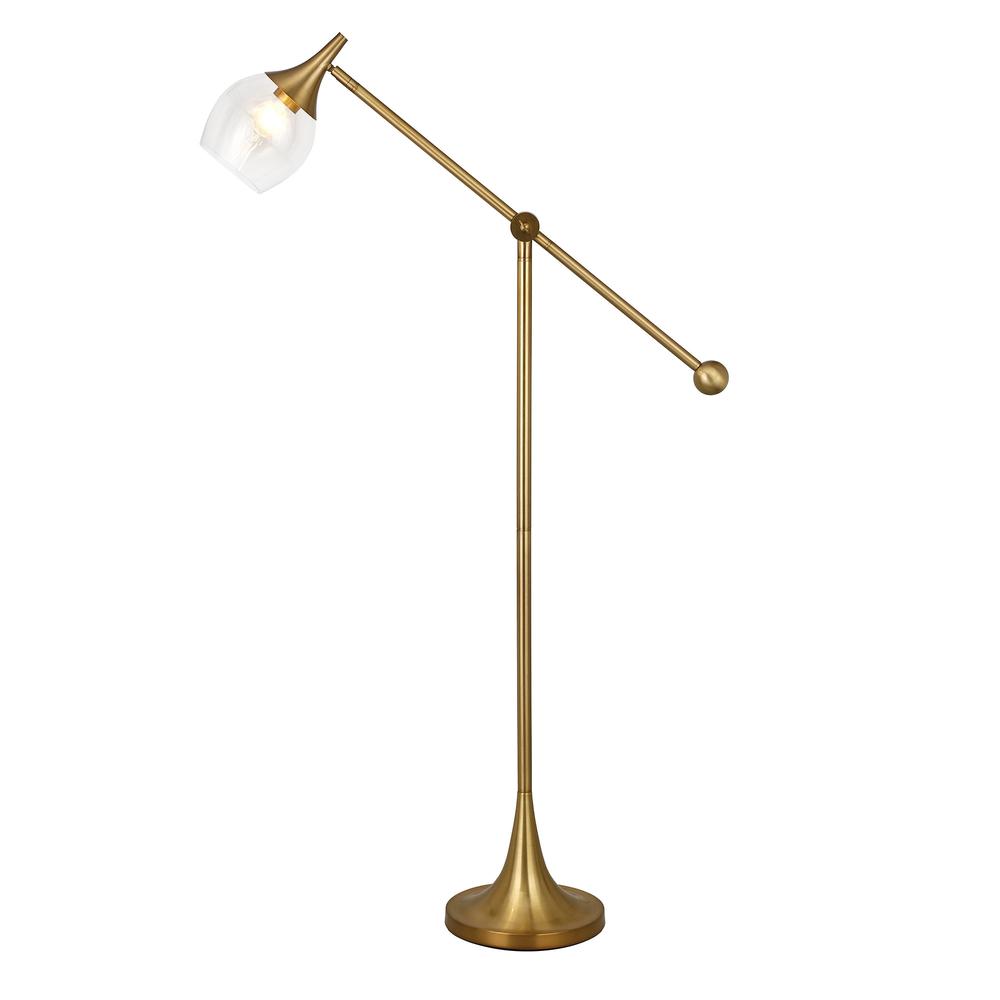 59" Brass Reading Floor Lamp With Clear Transparent Glass Empire Shade. Picture 3