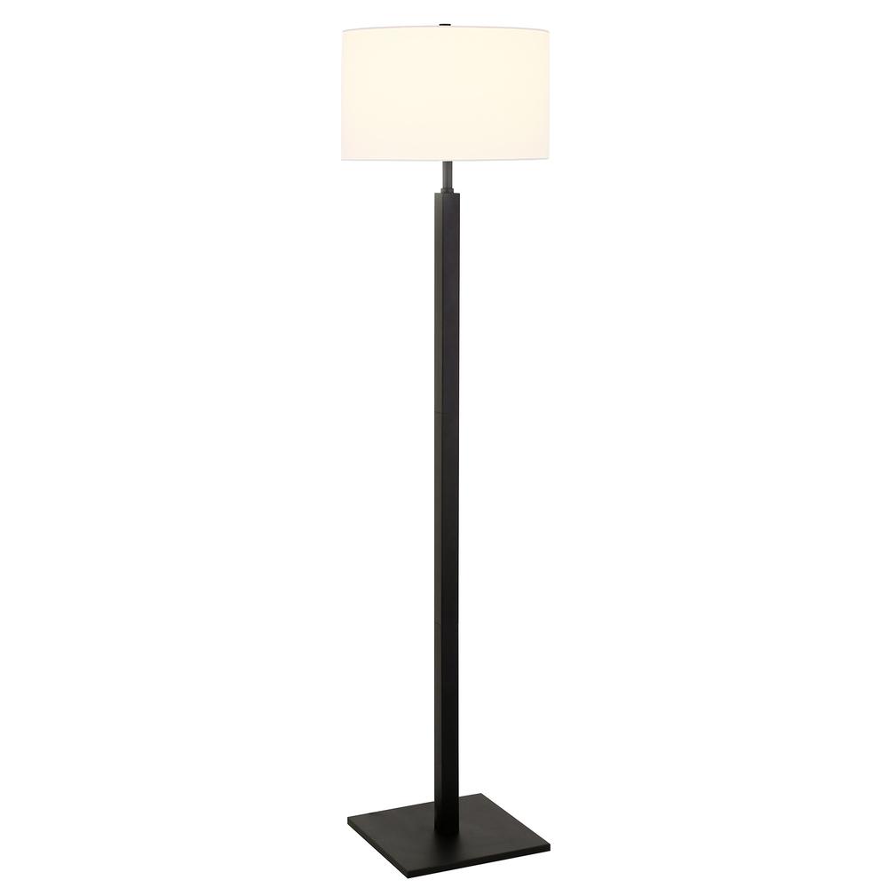 62" Black Traditional Shaped Floor Lamp With White Frosted Glass Drum Shade. Picture 2