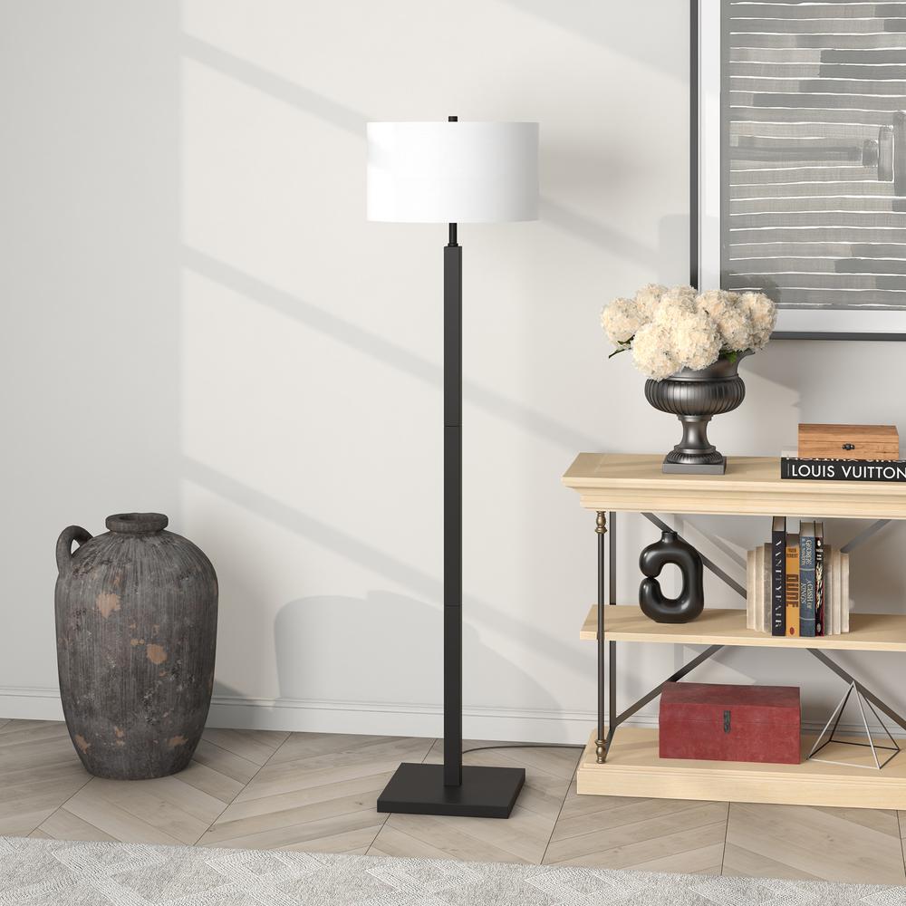 62" Black Traditional Shaped Floor Lamp With White Frosted Glass Drum Shade. Picture 4