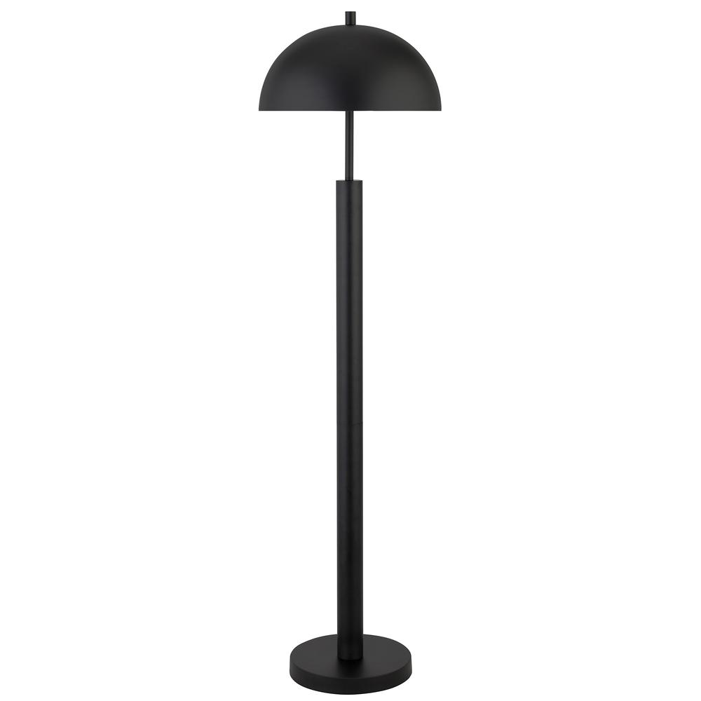 58" Black Traditional Shaped Floor Lamp With Black Dome Shade. Picture 1